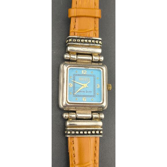 Ecclissi Sterling Silver Watch Turquoise Dial Square Case New Battery & Strap